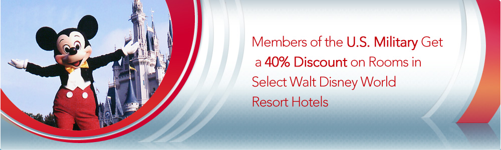 Members of the U.S. Military Save up to 40% on Rooms in Select Disney Moderate Resort Hotels.